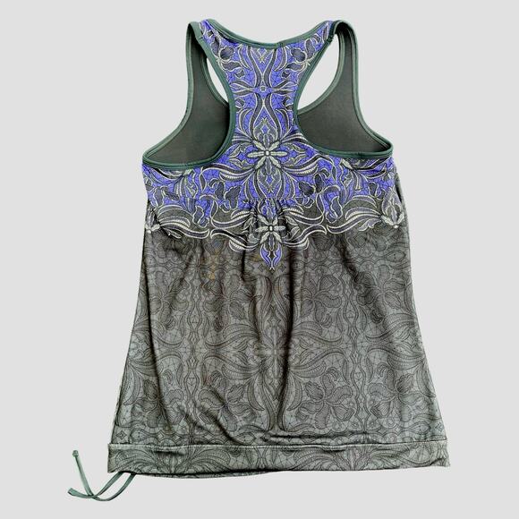 Athleta Top Sz XS Gray Floral Workout Drawstring Waist Racerback Athletic Gym - Picture 2 of 5